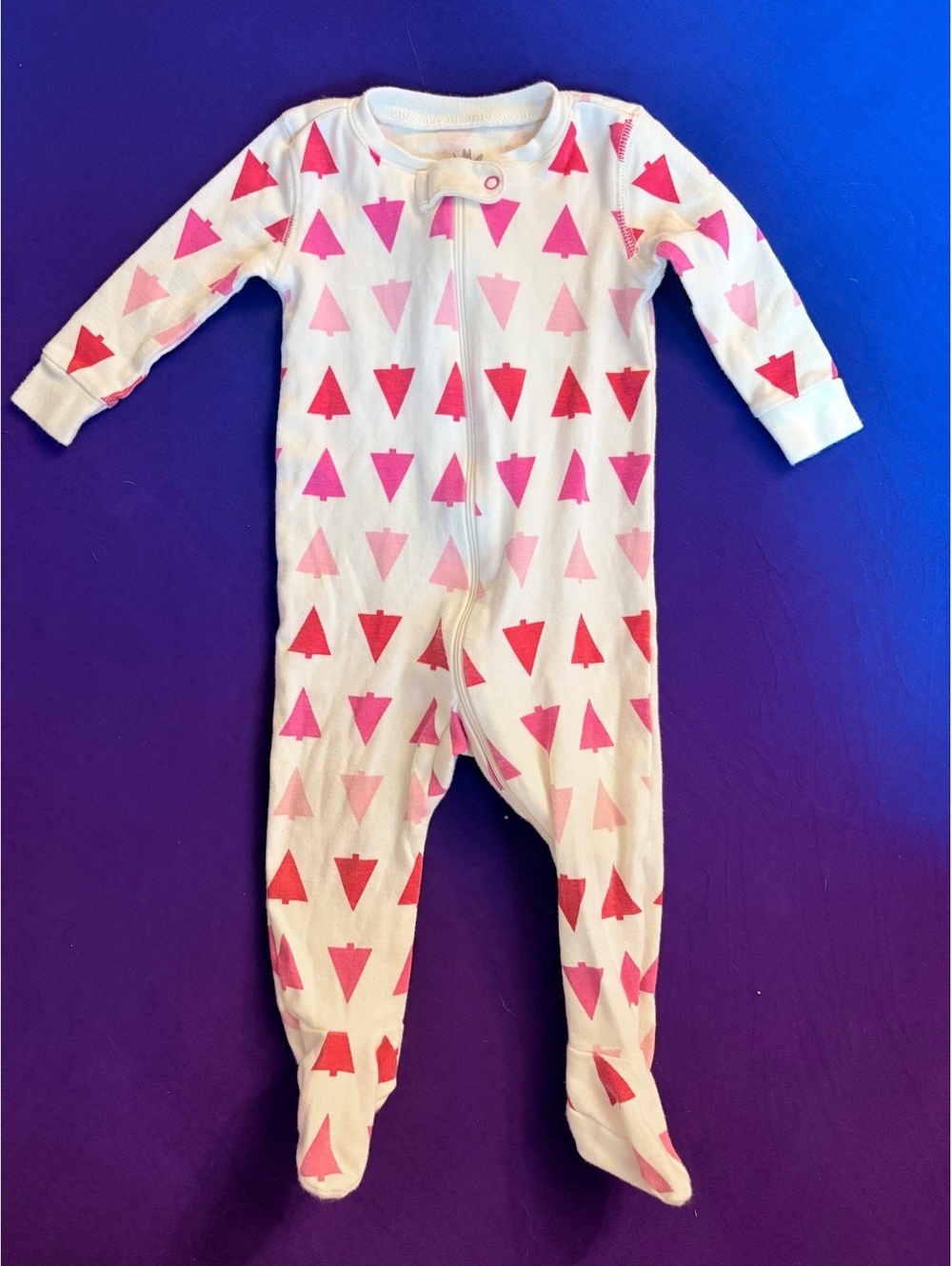 Primary Organic Cotton Pink Christmas Tree footed sleeper - 3-6 months